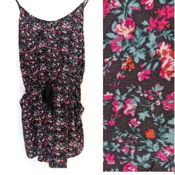 Wilfred | Aritzia 100% Silk Romper Pink Floral V-Neck Criss Cross Back | Small - Picture 1 of 11